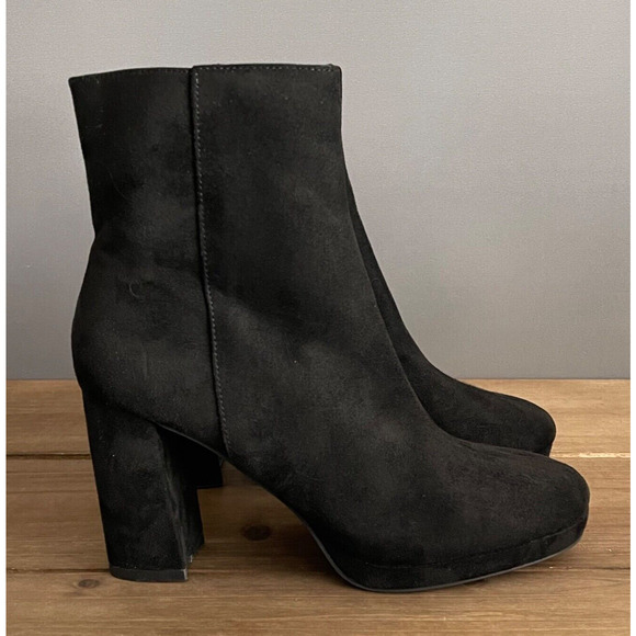 ANNE KLEIN Women's Adonna Ankle Boots Size 10 Black Faux Suede Block Heel Zip - Picture 1 of 15